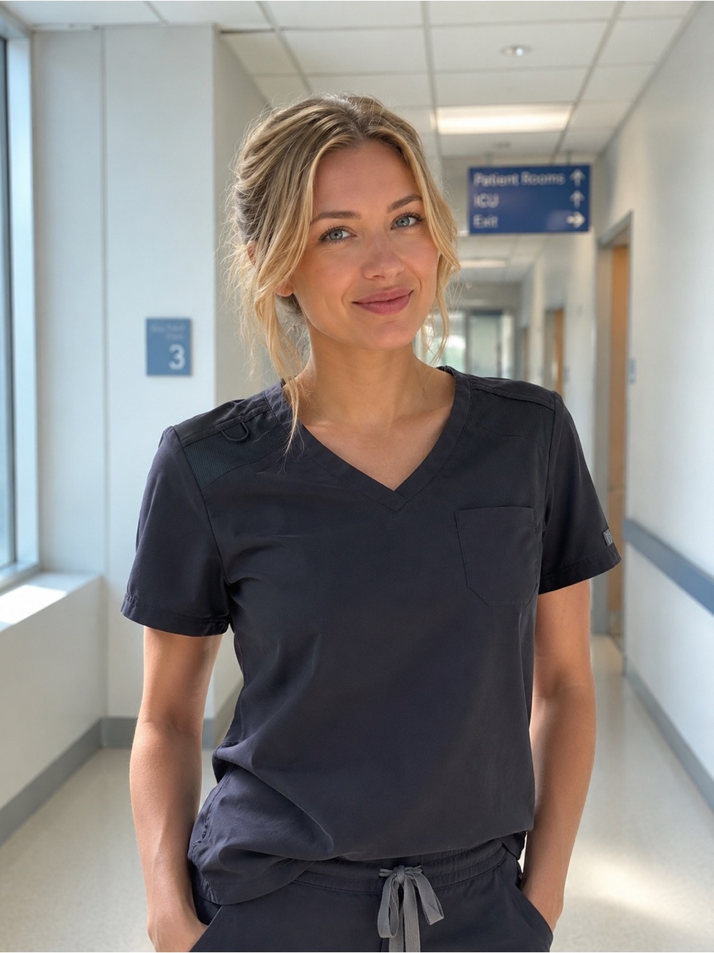 Med Couture Women's Black V-Neck Scrub Top